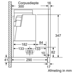 Diagram of a kitchen unit with measurements. Side view. White background.