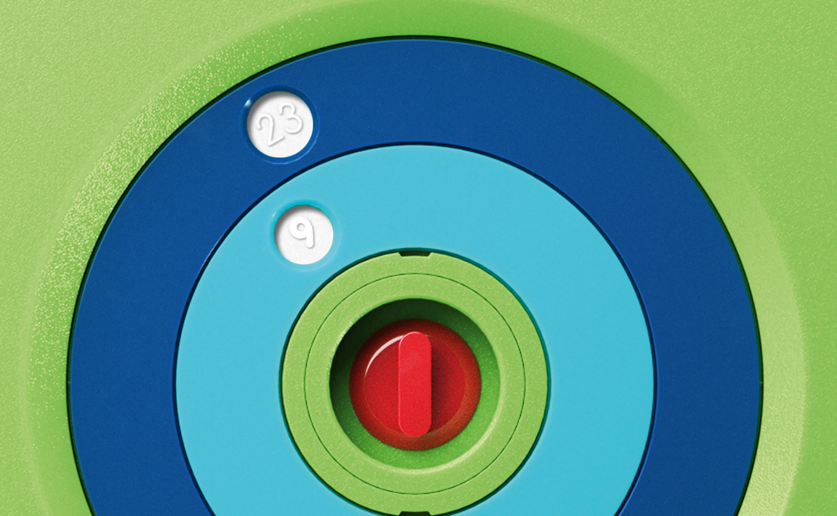 Colorful target with numbers 23, 9, and 1.