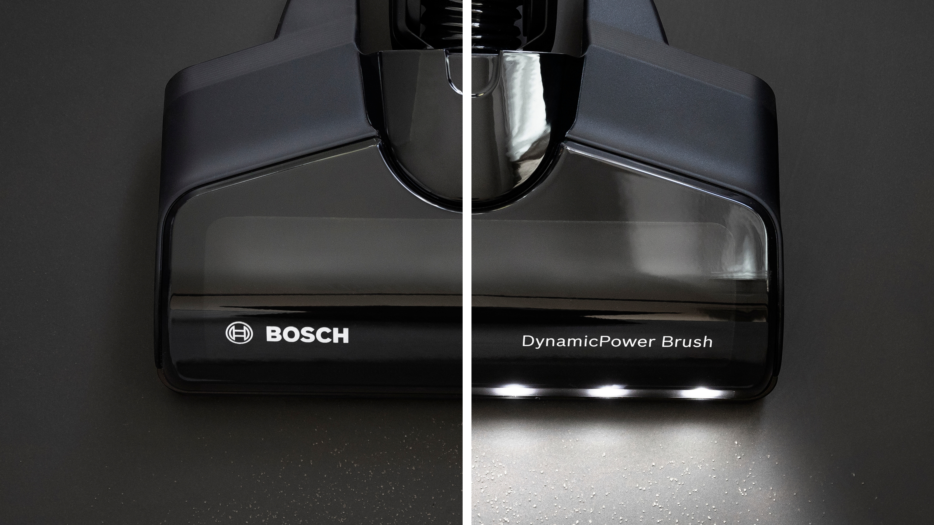 Nahaufnahme eines Staubsaugerkopfes mit dem Bosch-Logo.