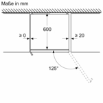 Ein Diagramm, das den benötigten Installationsraum für einen Kühlschrank zeigt.