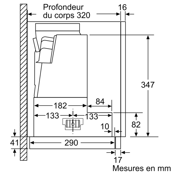 Schéma technique d'un appareil de cuisine avec dimensions en millimètres.