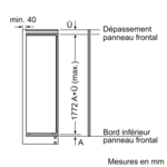 Diagram met afmetingen, in millimeters, voor een kastdeur. Geëtiketteerd in het Frans.