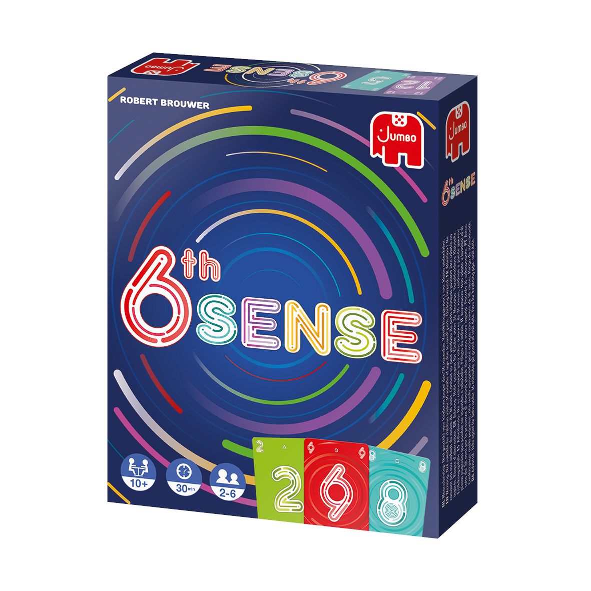 Eine bunte Schachtel mit dem Namen 6th SENSE und dem Jumbo-Logo darauf.