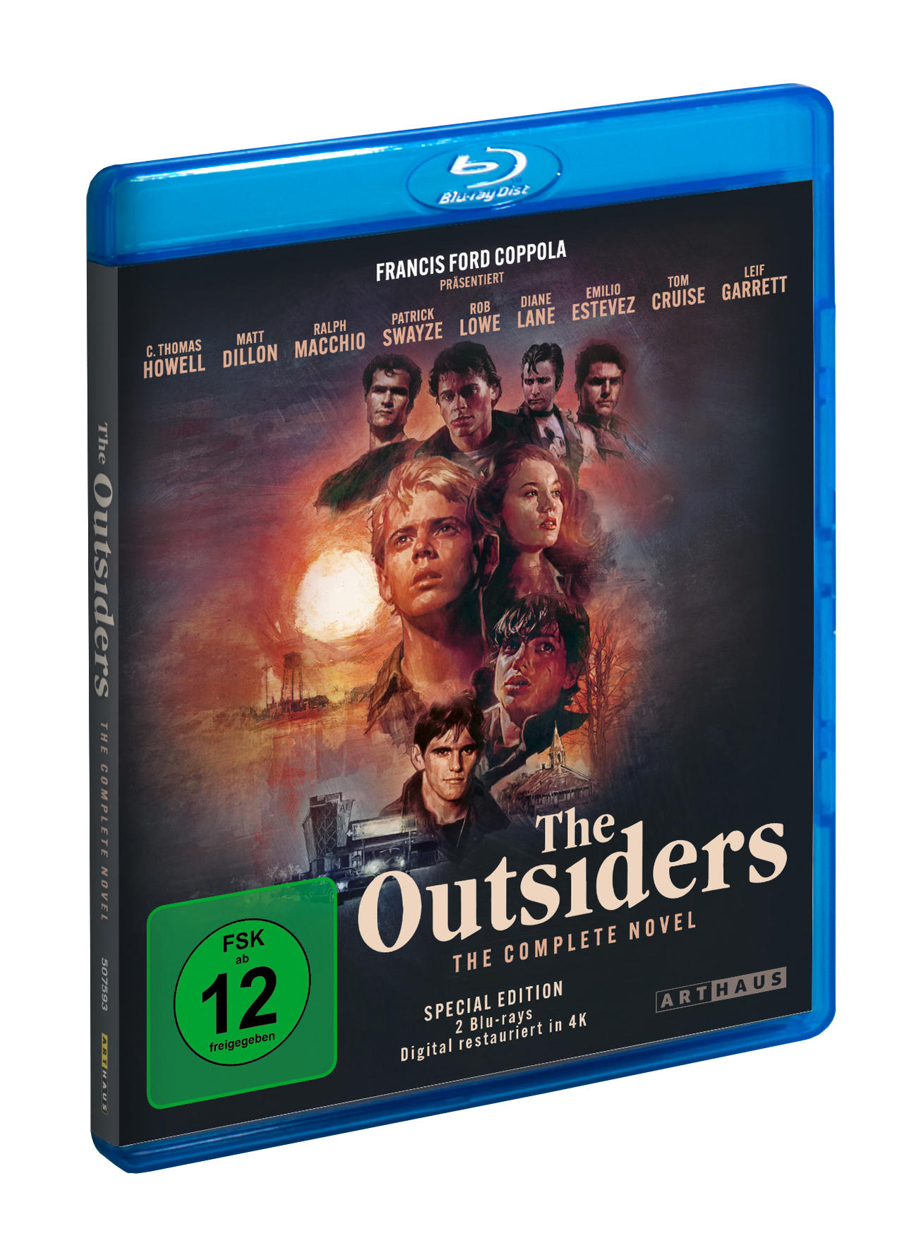 Blaue Blu-ray-Hülle mit The Outsiders-Cover. Gesichter der Schauspieler sind abgebildet. Die Hülle ist blau.