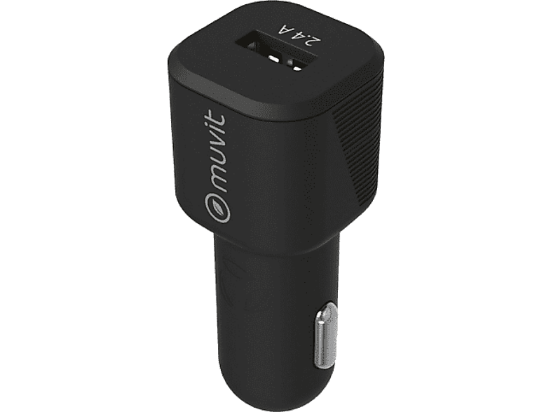 Cargador USB para coche - Muvit MCDCC0006, Universal, 2.4A, Negro