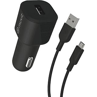 Cargador USB para coche - Muvit MCPAK0016, USB-A, MicroUSB, Universal, 12W, 2.4A, Negro