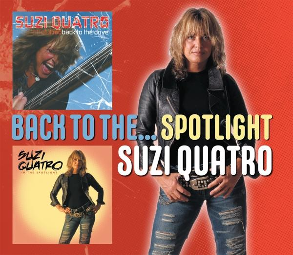 Albumhoes met Suzi Quatro rechts en twee kleinere albumhoezen links.