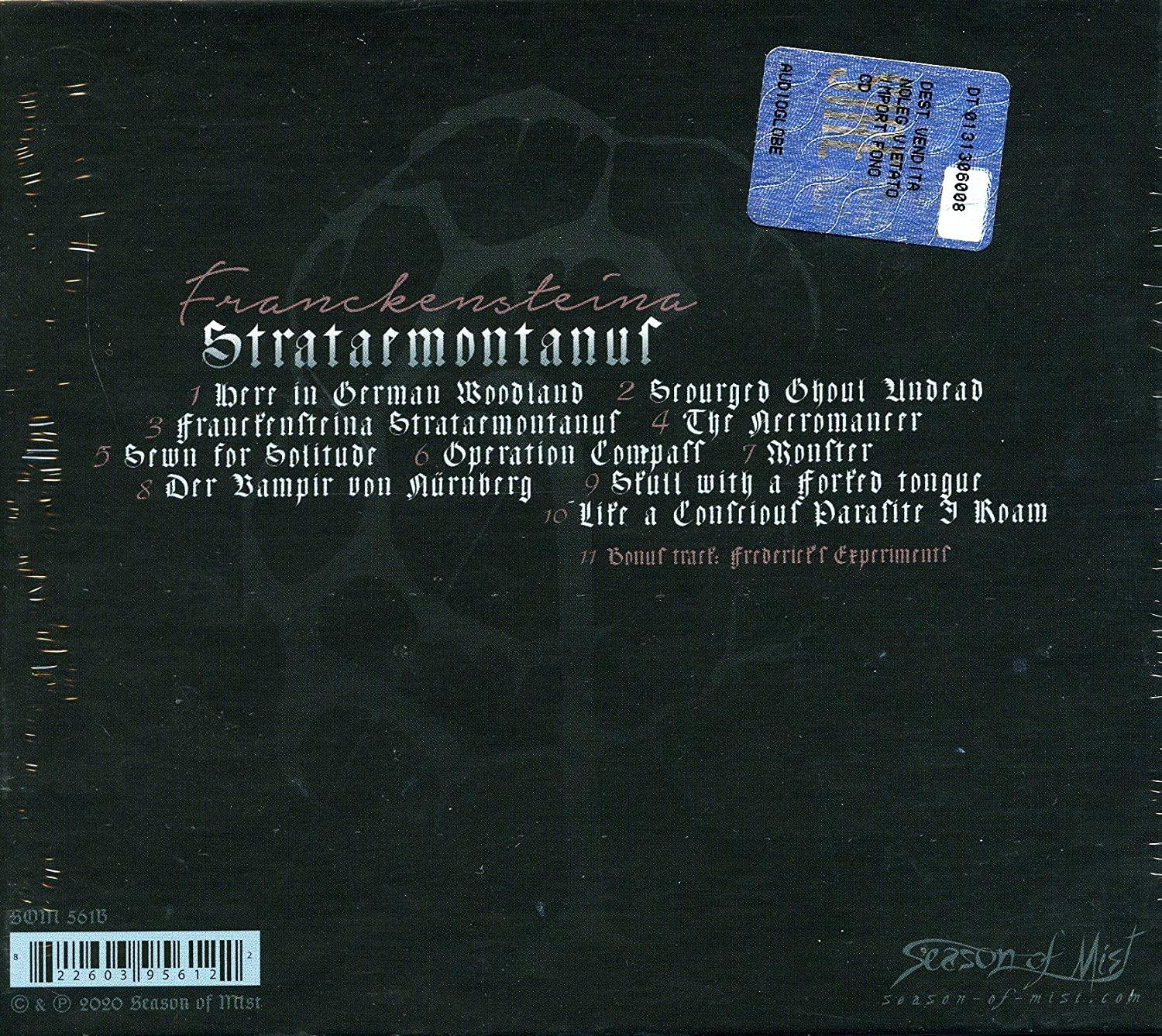 Albumrückseite mit Titelliste in weißer Schrift. Schwarzer Hintergrund mit Aufkleber oben rechts.
