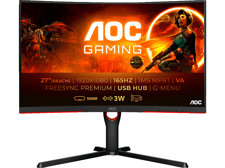 AOC C27G3U/BK 27 Zoll FullHD Gaming Monitor (4 ms Reaktionszeit, 165