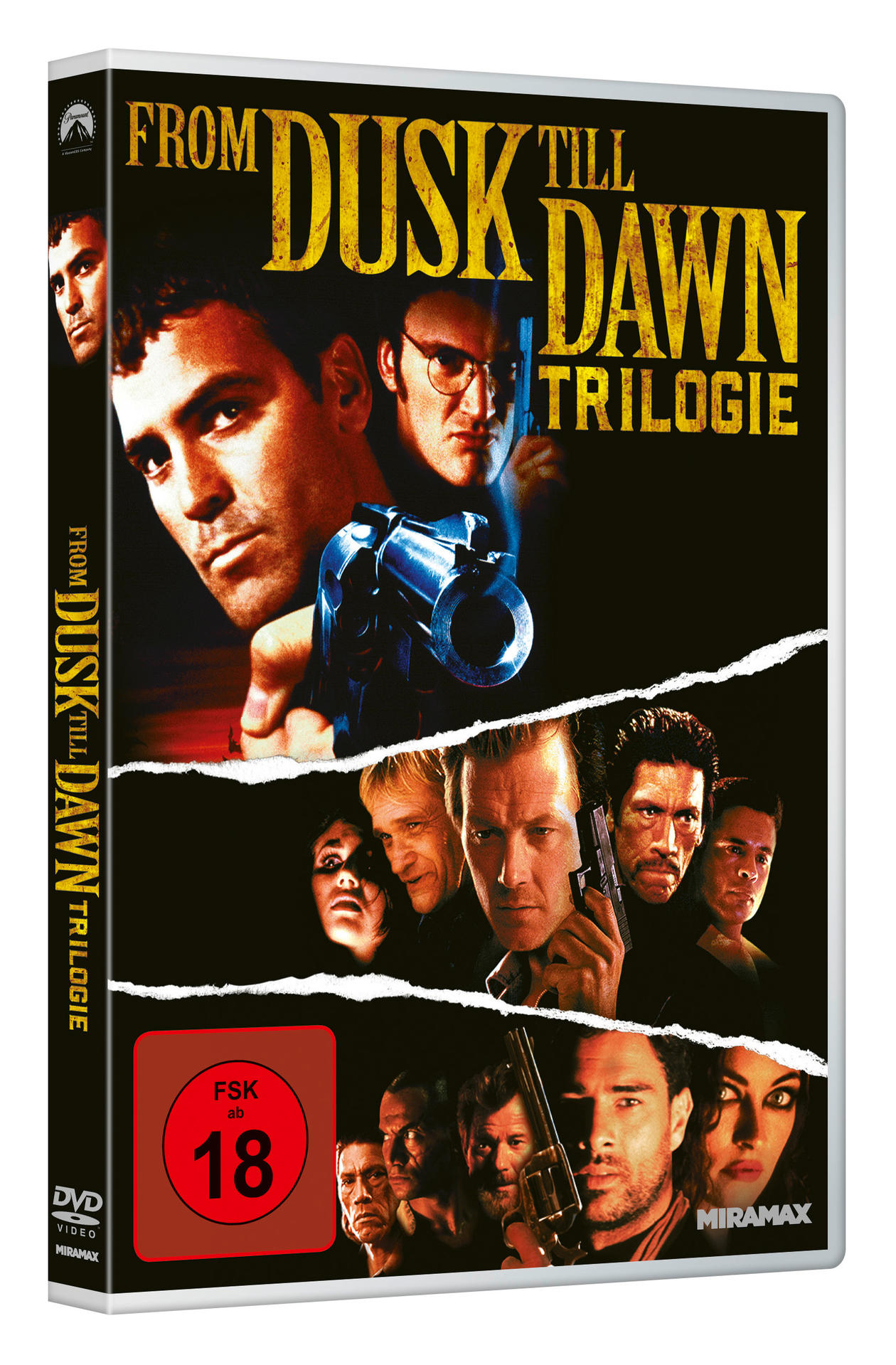 DVD-Cover für 'From Dusk Till Dawn Trilogy', mit Schauspielern und einer Pistole.