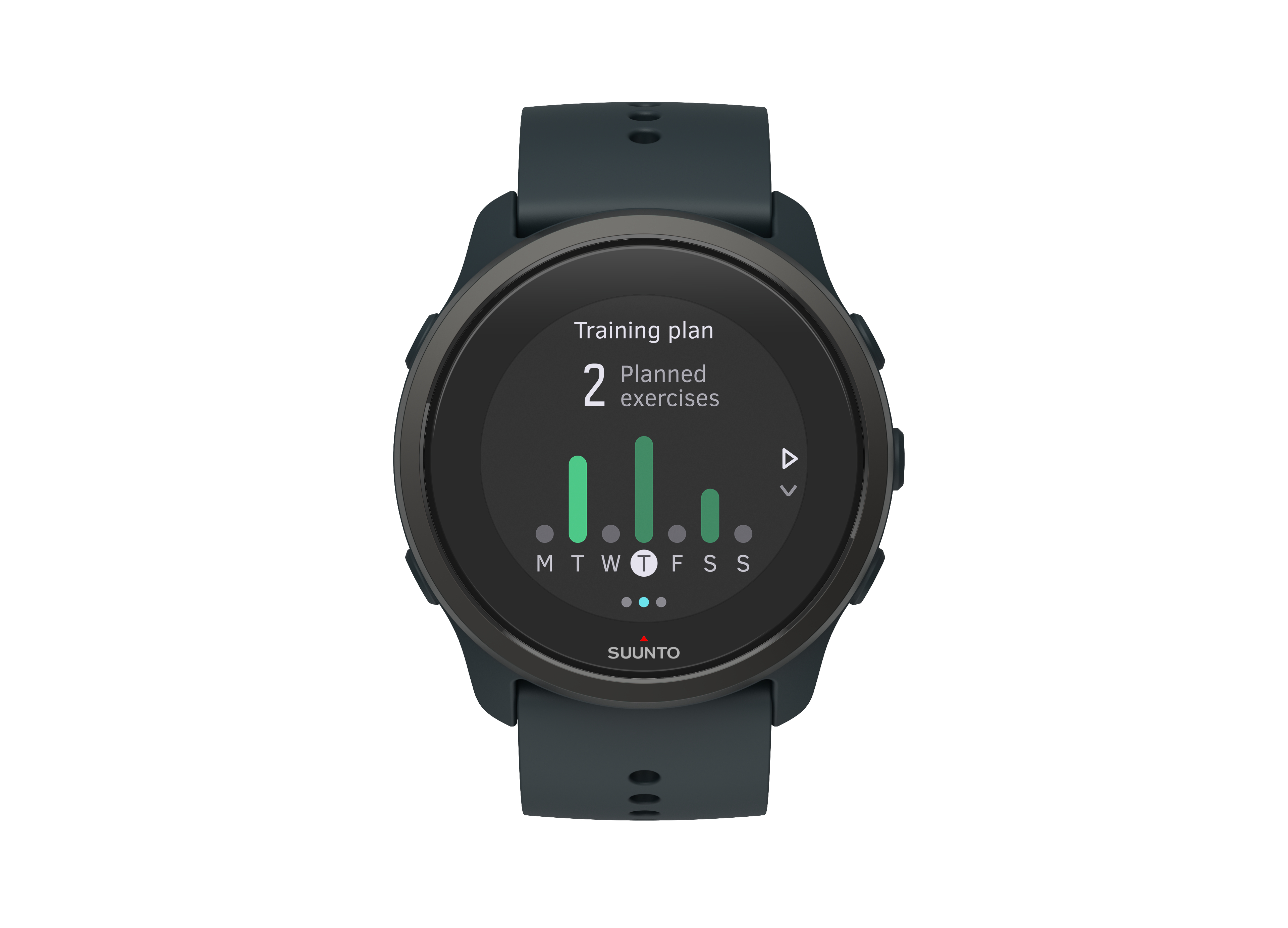 Eine Suunto Smartwatch zeigt einen Trainingsplan mit geplanten Übungen.