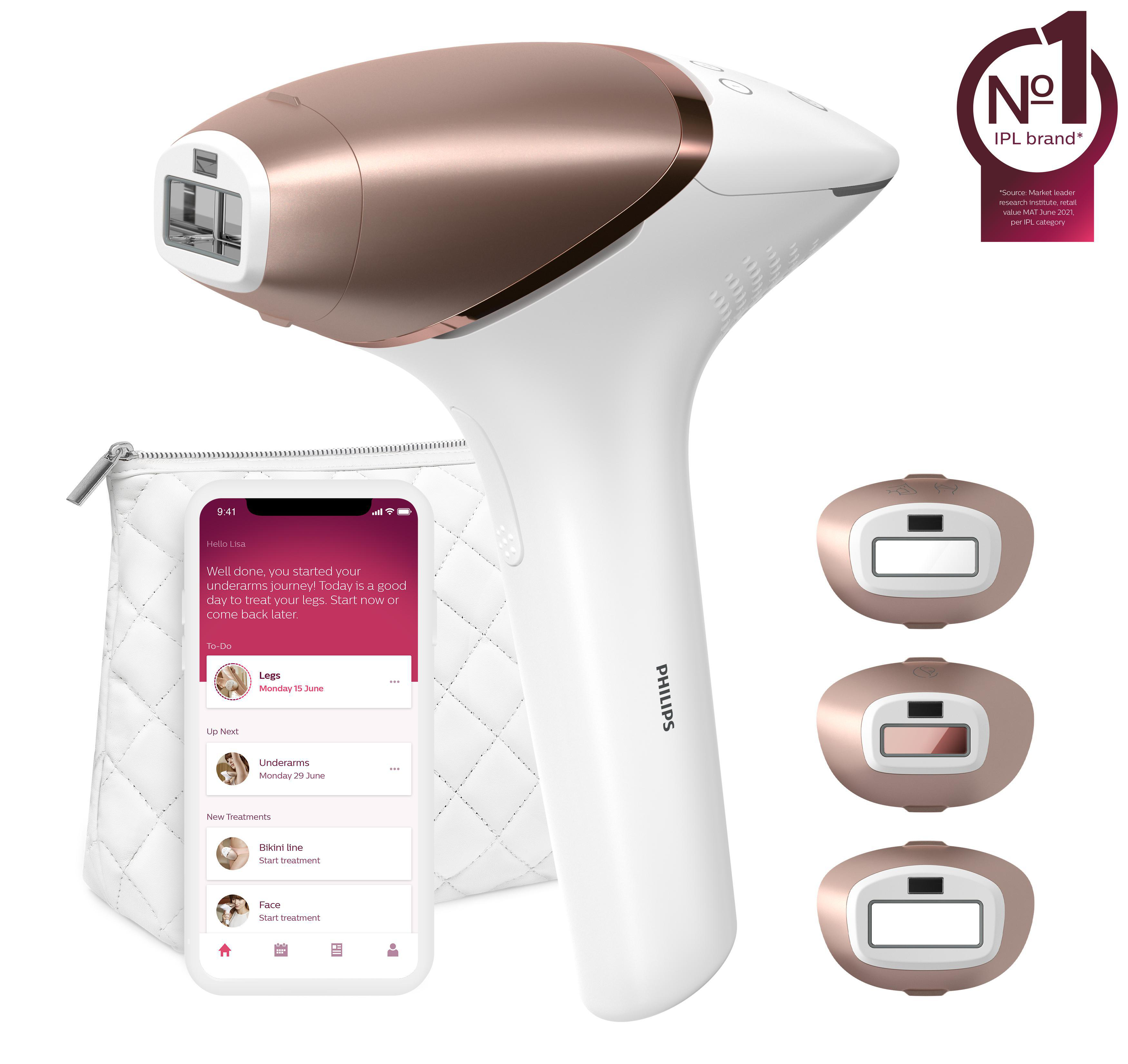PHILIPS Lumea Series 9000 IPL BRI955/00 Haarentfernungsgerät, 3 Aufsätze, weiß/rosa IPL-Haarentfernungsgerät (Weiß, mit , Netzbetrieb)