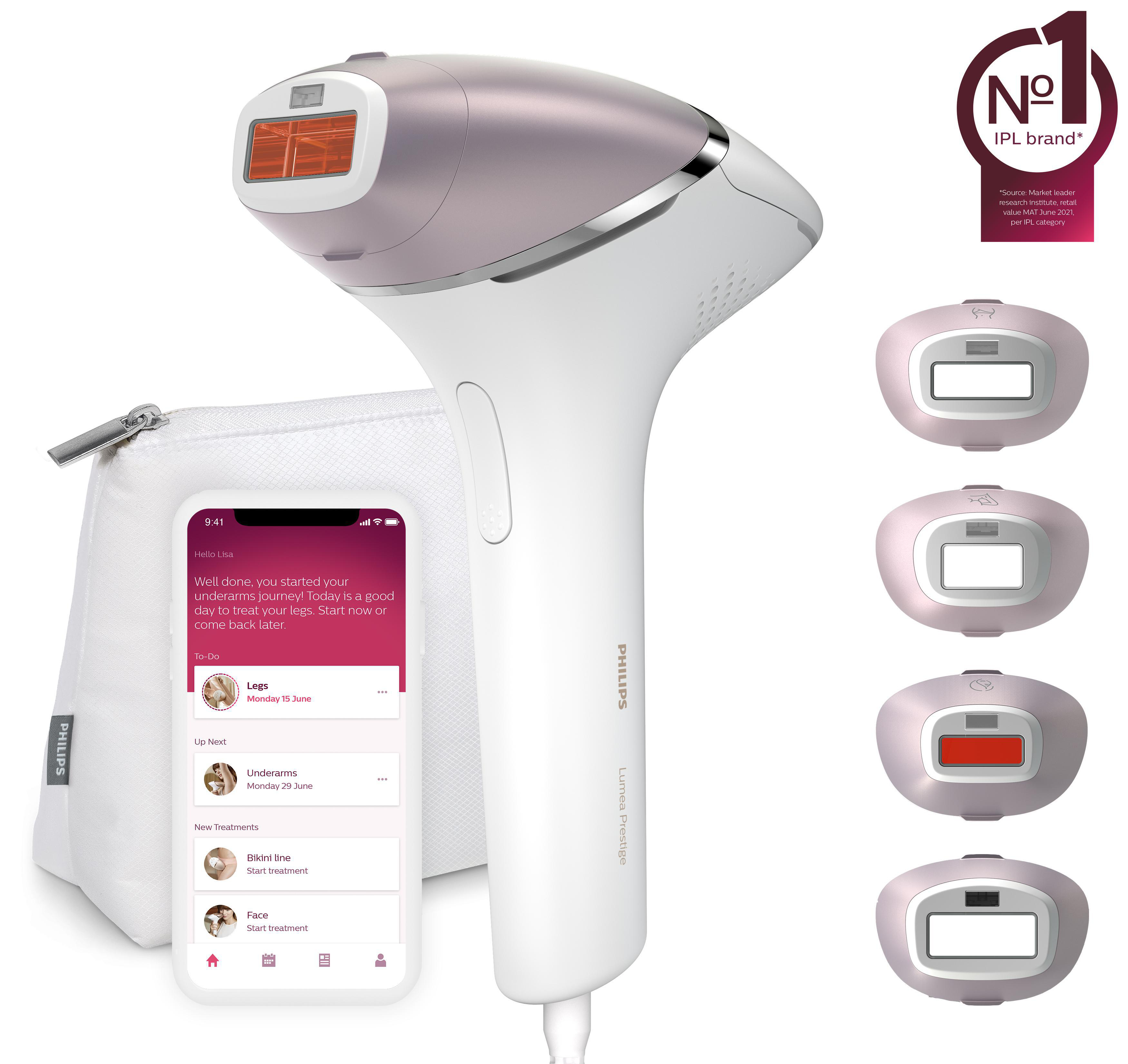 PHILIPS BRI947/00 IPL-Haarentfernungsgerät Lumea Prestige inkl. 4 Aufsätze IPL-Haarentfernungsgerät (Weiß, mit , Netzbetrieb)