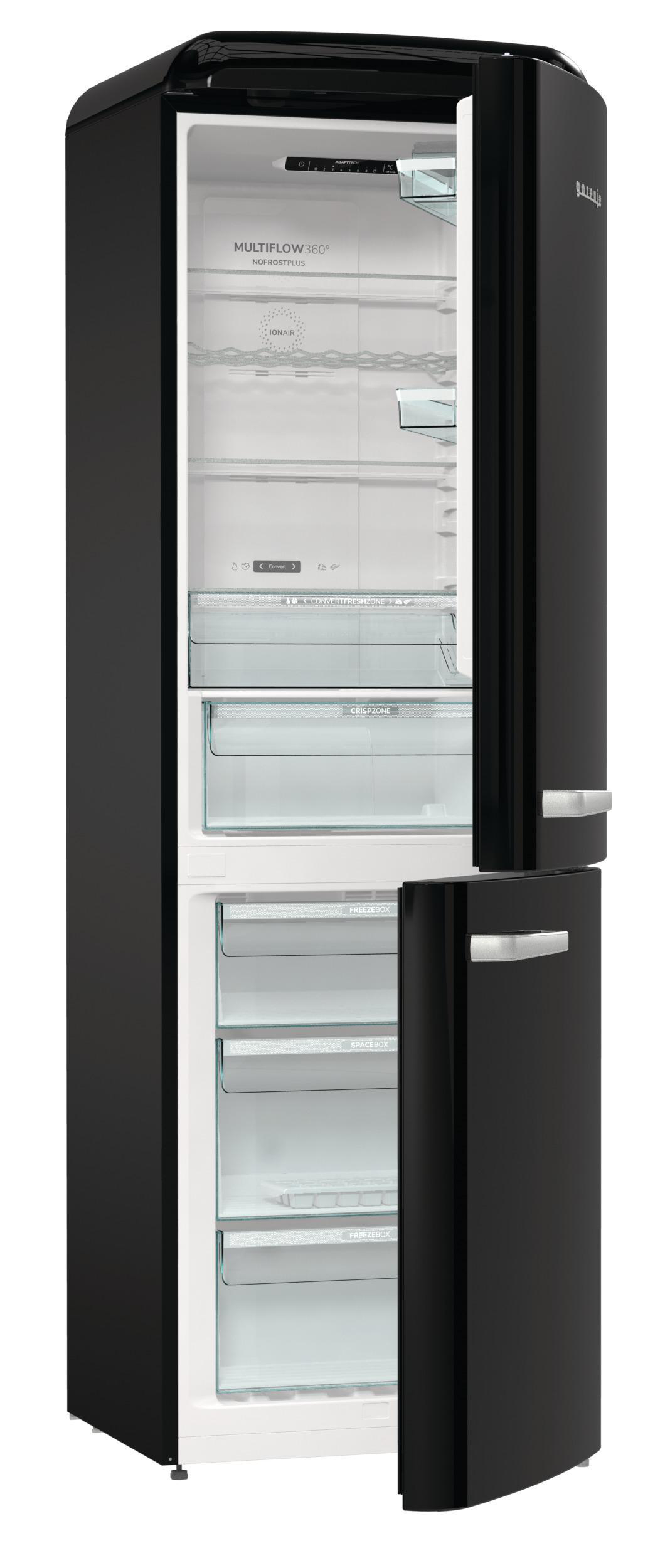 GORENJE ONRK619DBK Gorenje Retro Collection Kühlgefrierkombination (D, 300 l, 1940 mm hoch, Tiefschwarz)