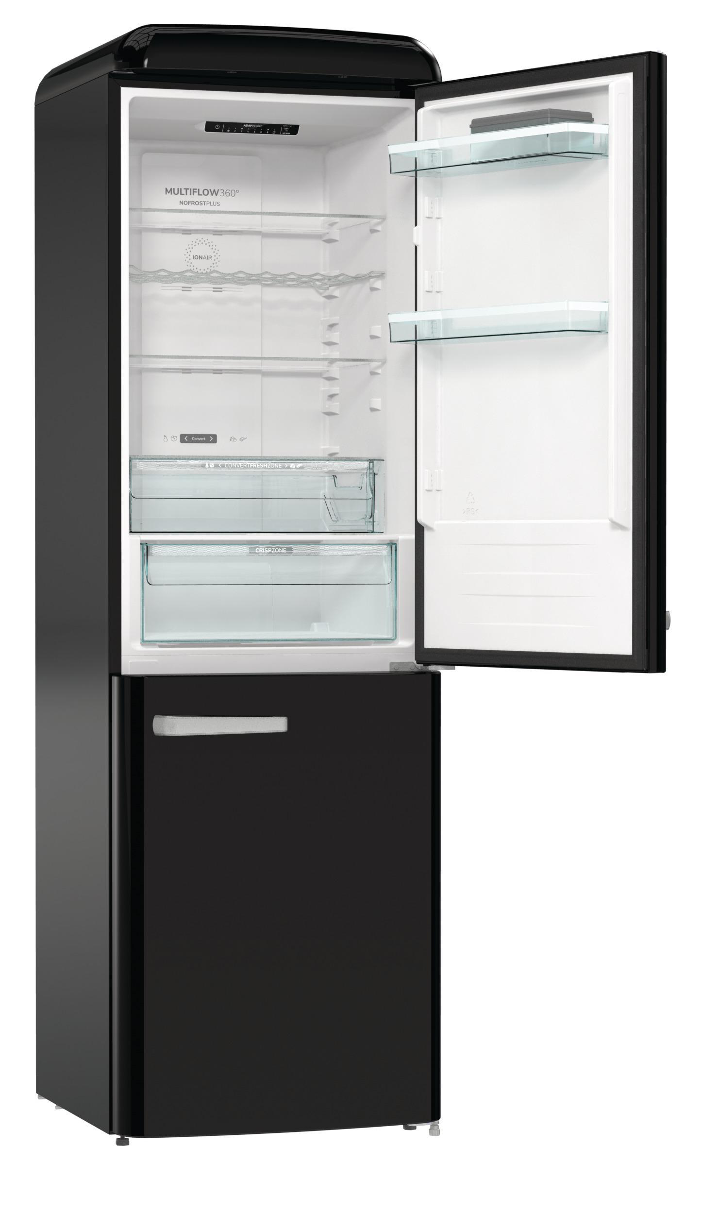 GORENJE ONRK619DBK Gorenje Retro Collection Kühlgefrierkombination (D, 300 l, 1940 mm hoch, Tiefschwarz)