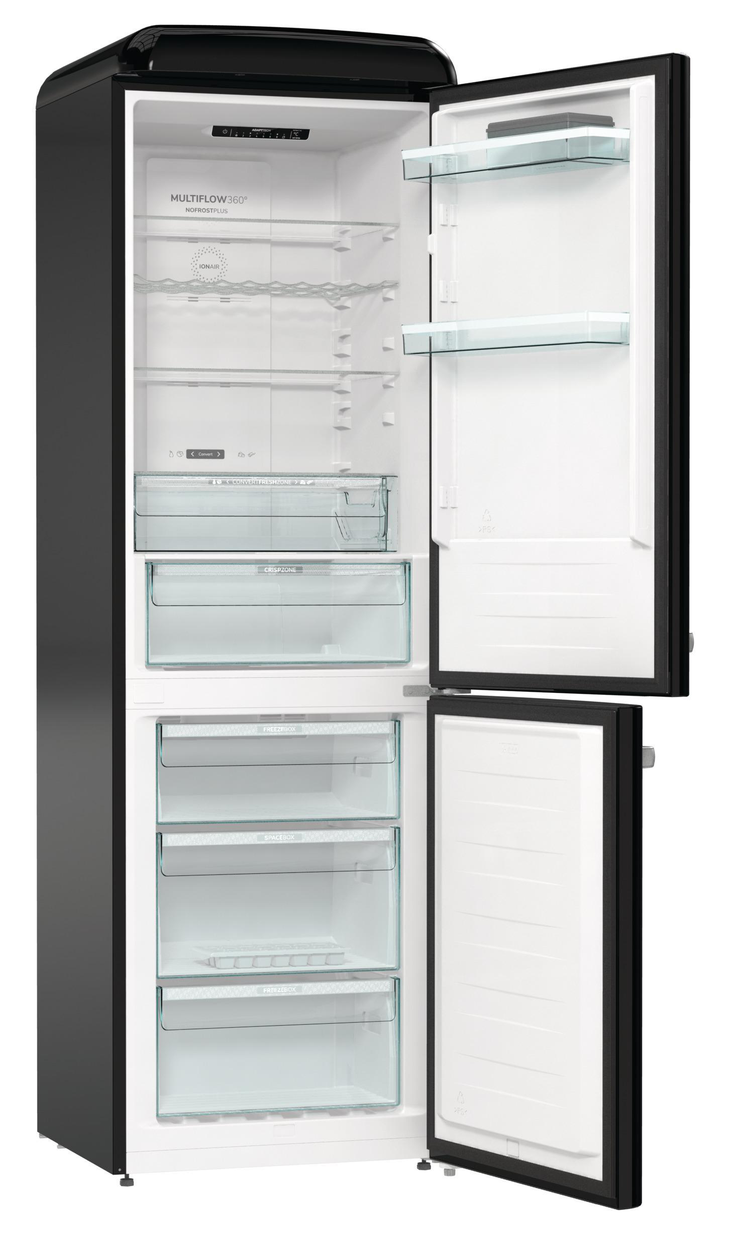 GORENJE ONRK619DBK Gorenje Retro Collection Kühlgefrierkombination (D, 300 l, 1940 mm hoch, Tiefschwarz)