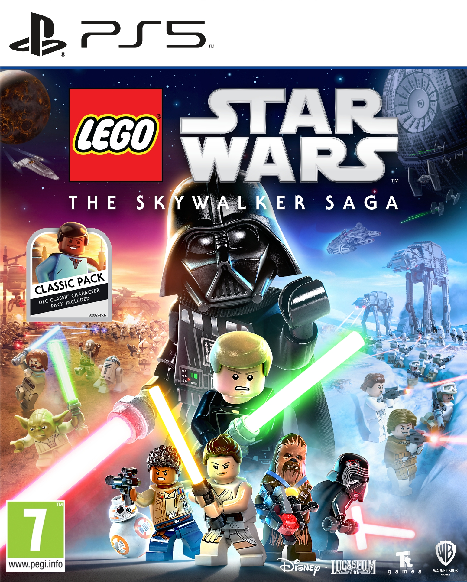 LEGO Star Wars game cover. Lego-personages. Tekst: LEGO Star Wars, The Skywalker Saga.
