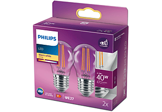 PHILIPS Ledlamp 2-pack 4.3 W - 40 W E27 Warmwit Kaarslamp/Kogellamp