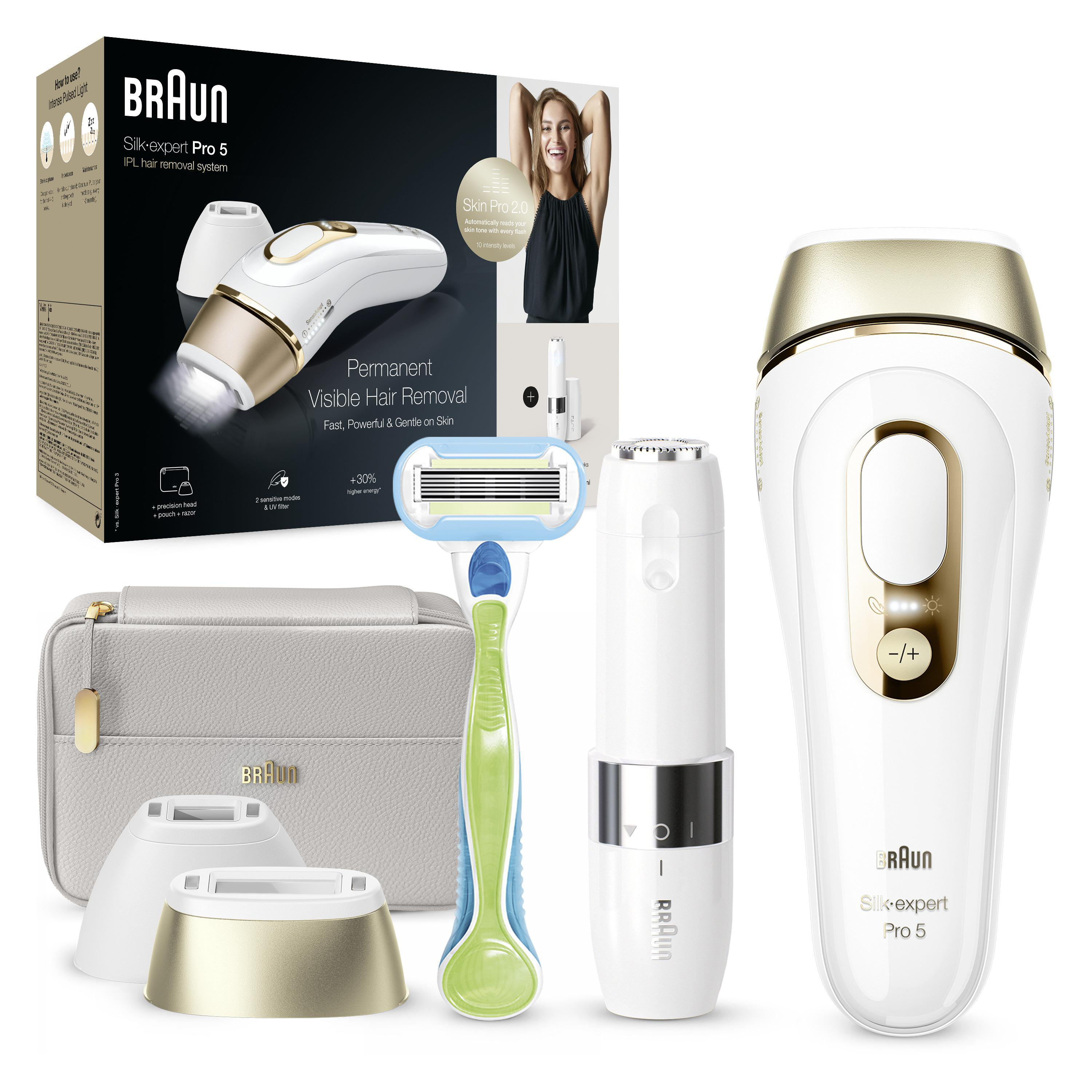 BRAUN Silk-Expert Pro 5 PL5159 IPL-Haarentfernungsgerät 2-Aufsätze IPL-Haarentfernungsgerät (Weiß, mit , Netzbetrieb)