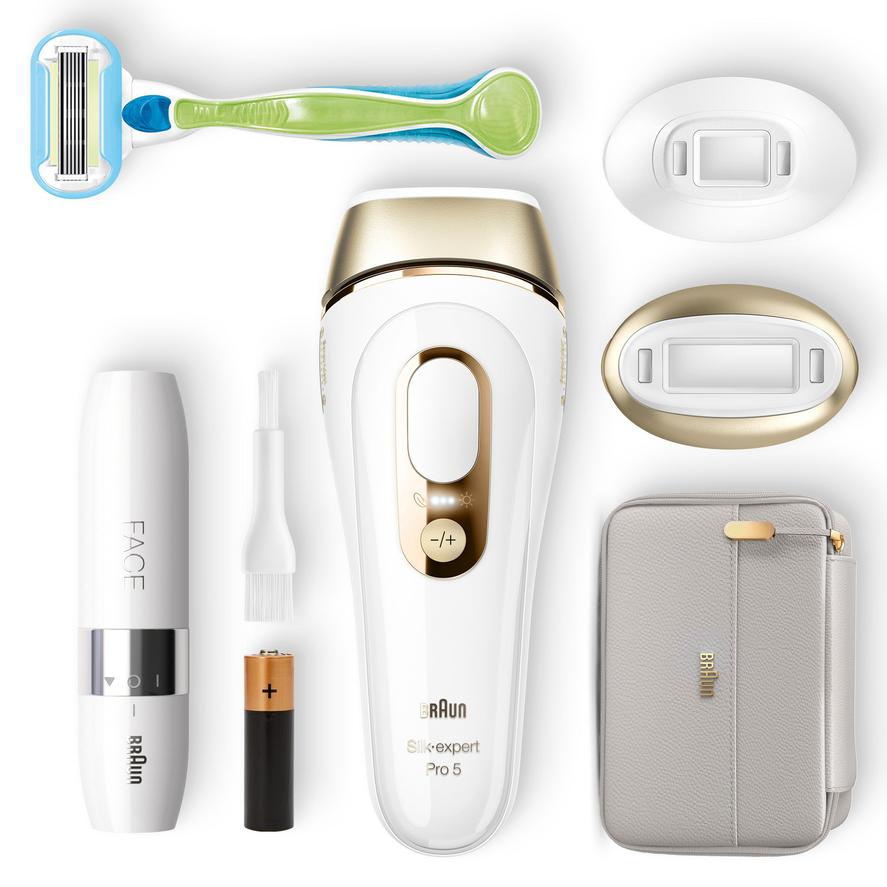 BRAUN Silk-Expert Pro 5 PL5159 IPL-Haarentfernungsgerät 2-Aufsätze IPL-Haarentfernungsgerät (Weiß, mit , Netzbetrieb)