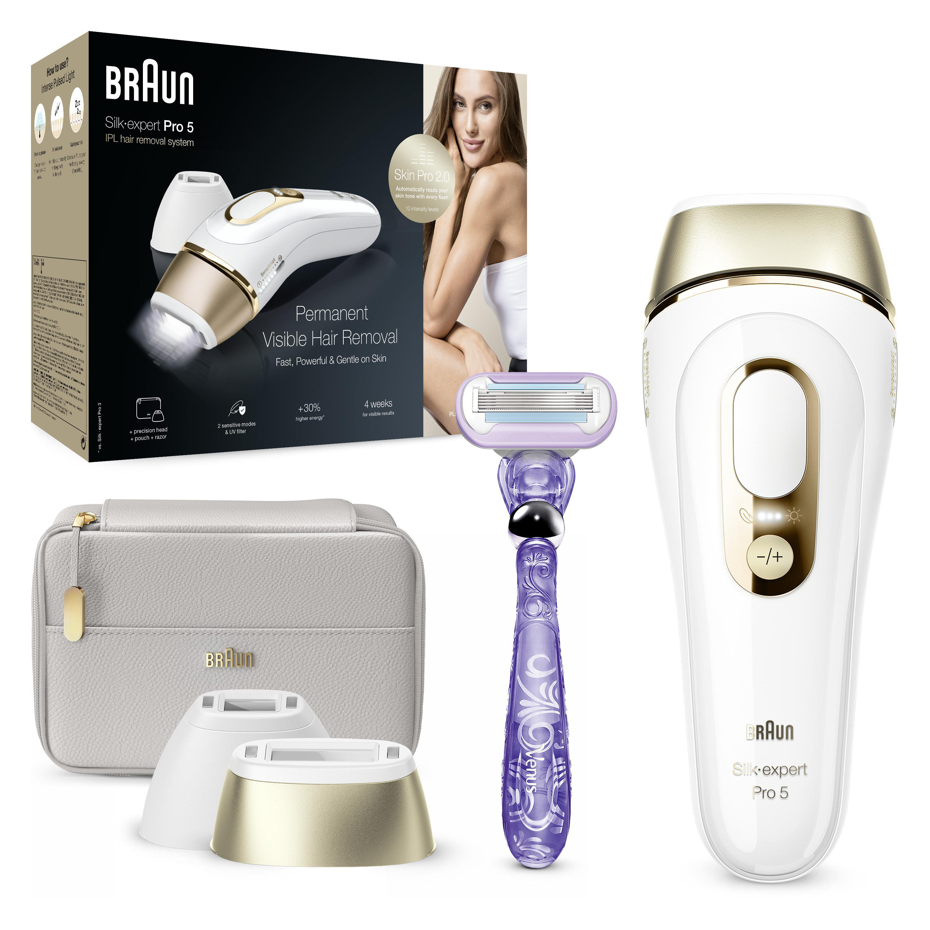BRAUN Silk-Expert Pro 5 PL5157 IPL-Haarentfernungsgerät (Weiß, mit 2 Aufätze, Netzbetrieb)