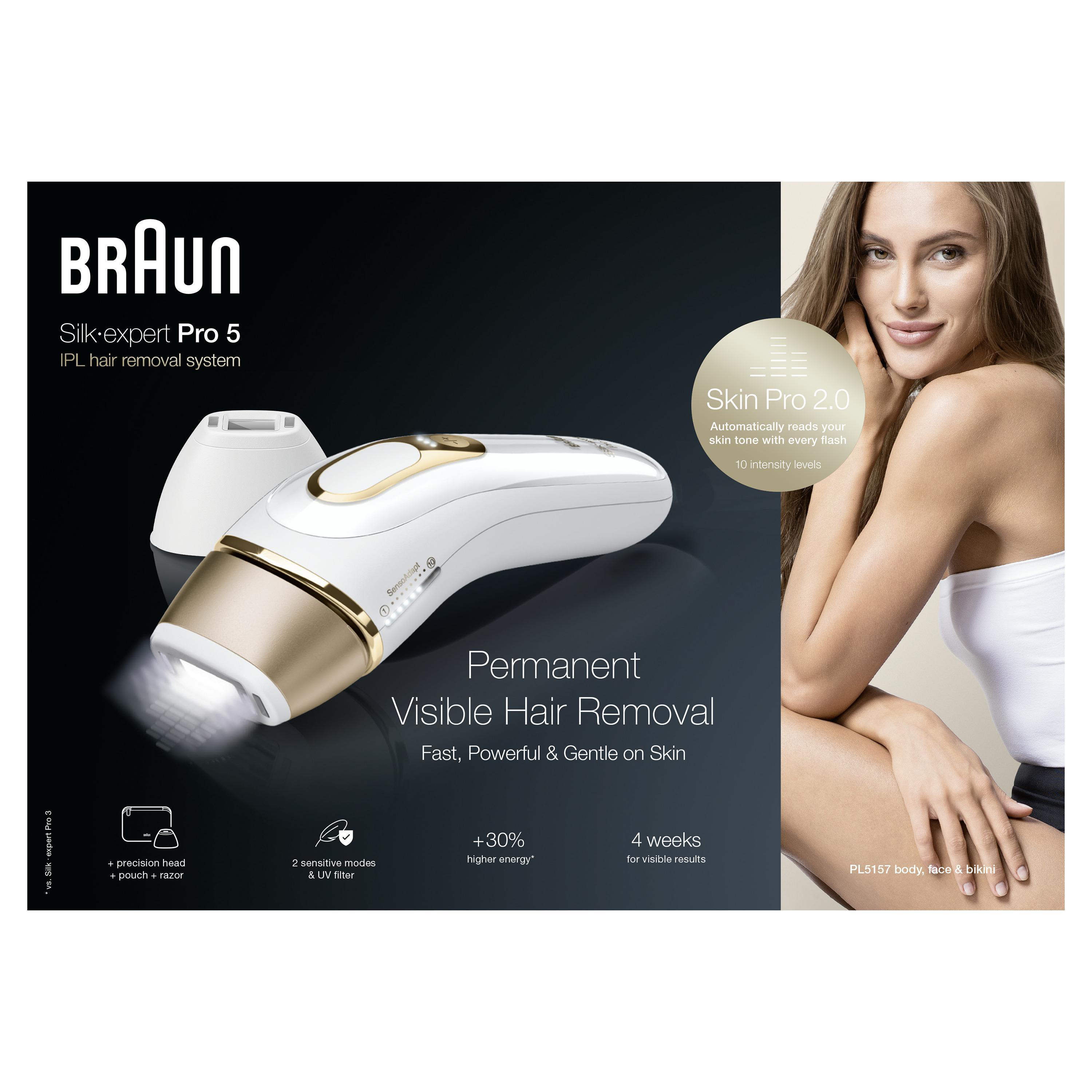 BRAUN Silk-Expert Pro 5 PL5157 IPL-Haarentfernungsgerät (Weiß, mit 2 Aufätze, Netzbetrieb)
