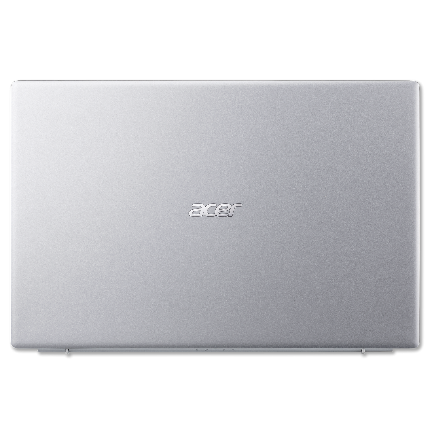 Portátil Acer, vista superior, color plateado. El logo Acer visible en el centro.
