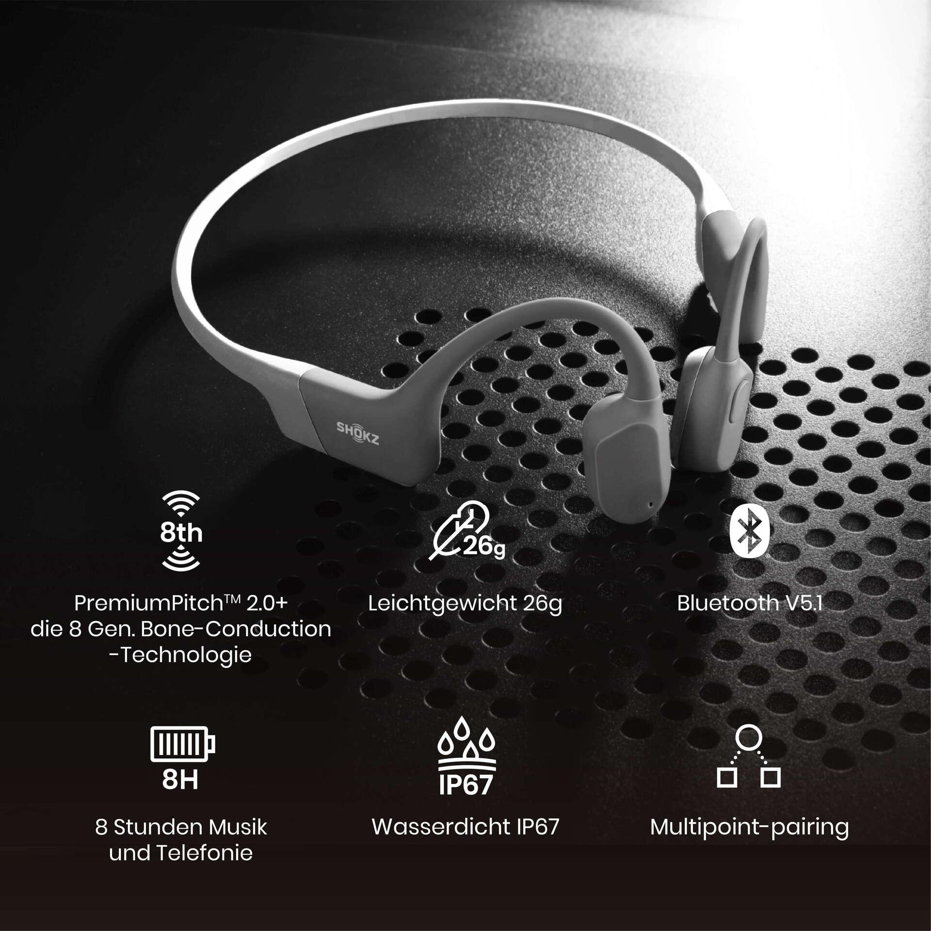 SHOKZ OpenRun, Open-ear Kopfhörer Bluetooth Grau