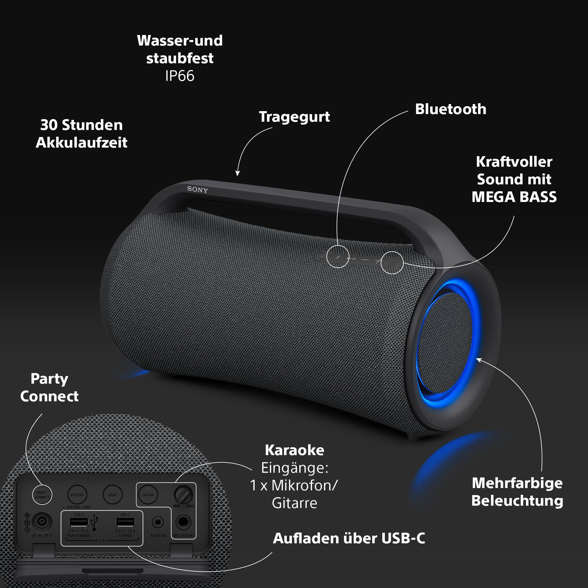 SONY SRS-XG500 Bluetooth Lautsprecher, Schwarz, Wasserfest