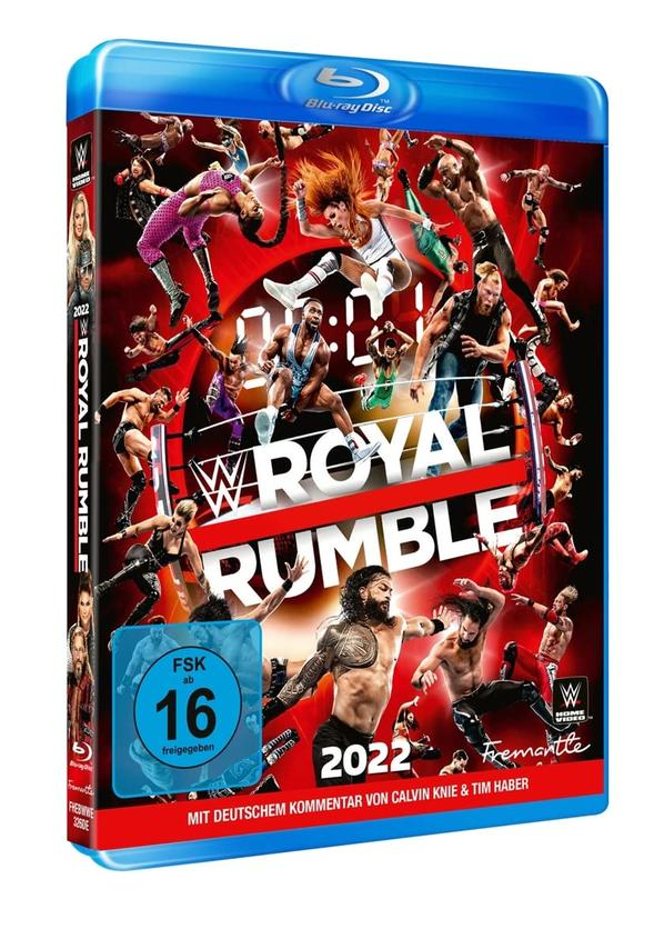 WWE Royal Rumble Blu-ray Disc Cover mit Wrestlern in Aktion. Das Cover ist blau.