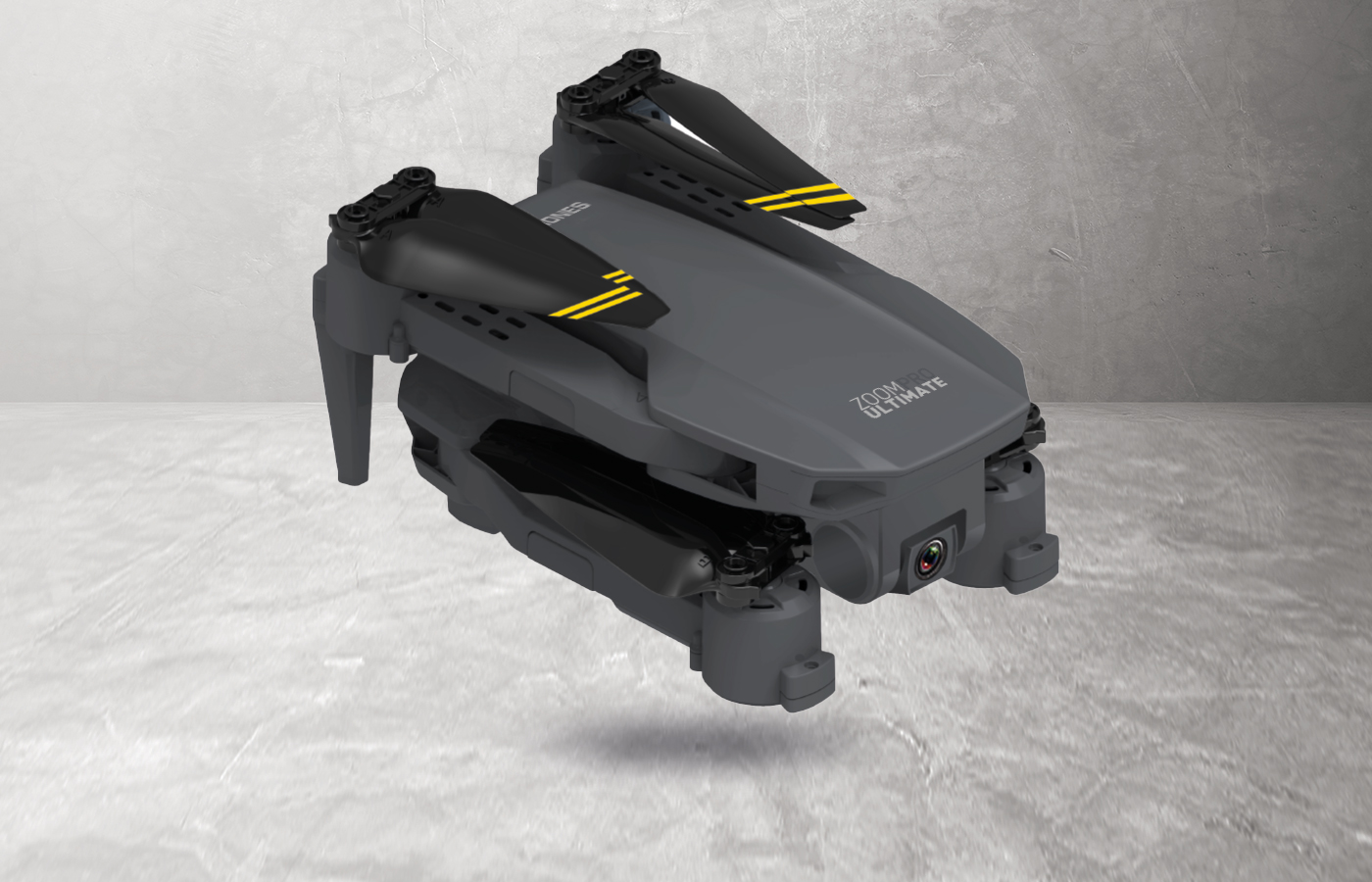 Katlanmış kolları olan gri drone.