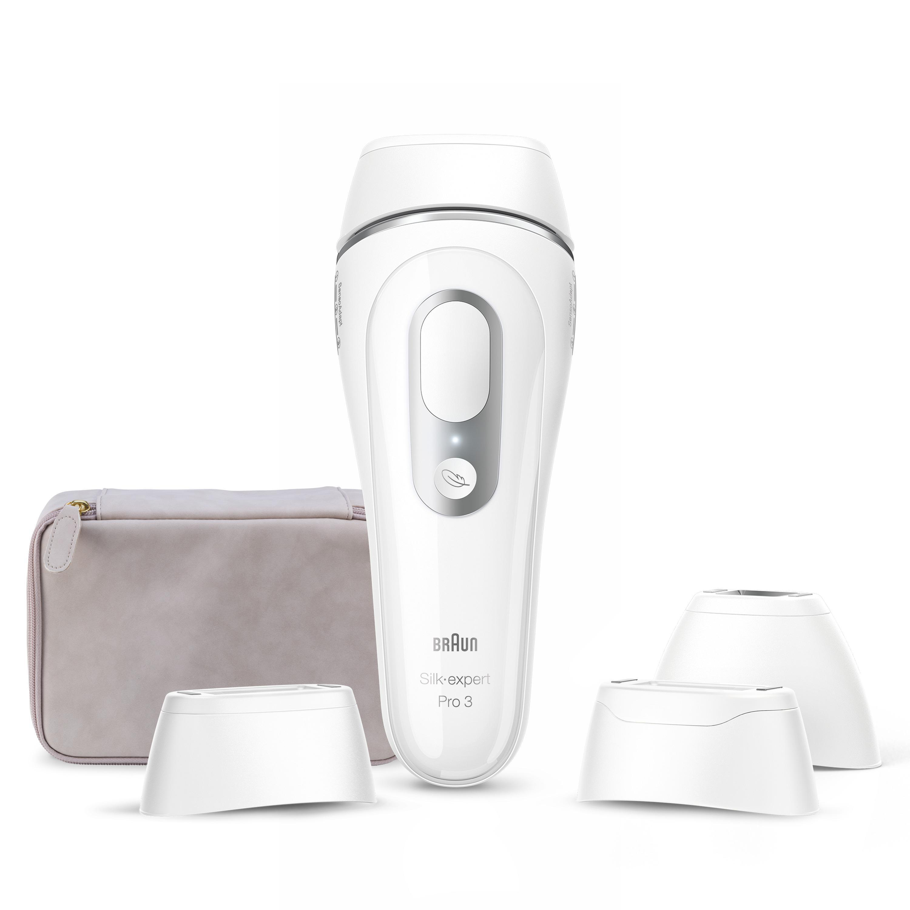 BRAUN Silk-Expert Pro 3 PL3230 IPL-Haarentfernungsgerät 3-Aufsätze IPL-Haarentfernungsgerät (Weiß, Silber, mit , Netzbetrieb)