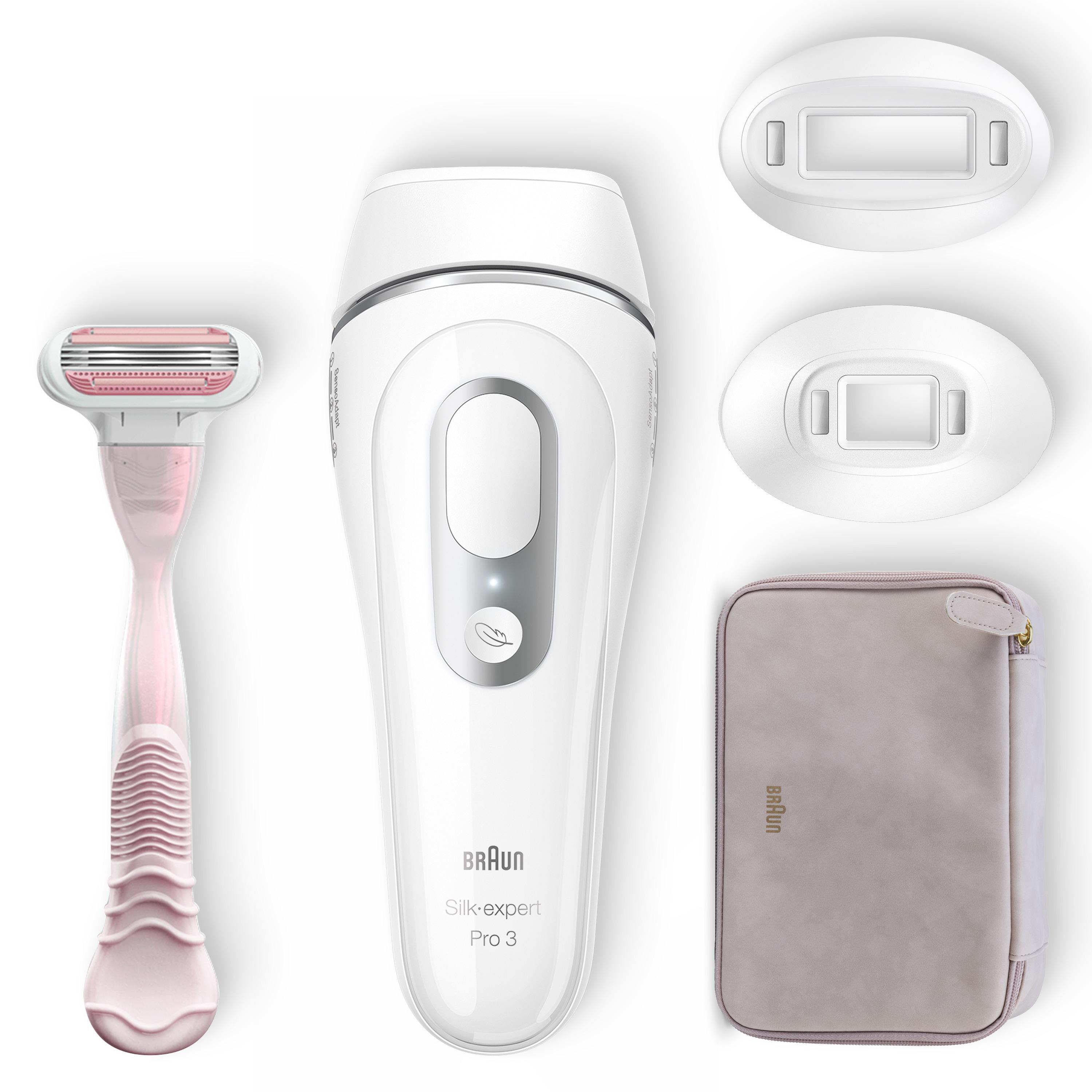 BRAUN Silk-Expert Pro 3 PL3133 IPL-Haarentfernungsgerät (Weiß / Silber, mit 2 Aufätze, Netzbetrieb)