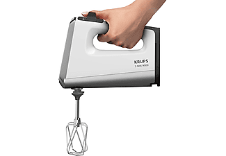 KRUPS GN9101 3 Mix 9000 Hand Mixer, 750 Watt, Powerful, Speed Control, Turbo Mode Pulse Function, Ergonomic Handle, Long Cable, Includes Whisk and Kneading Hook, White/Silver
