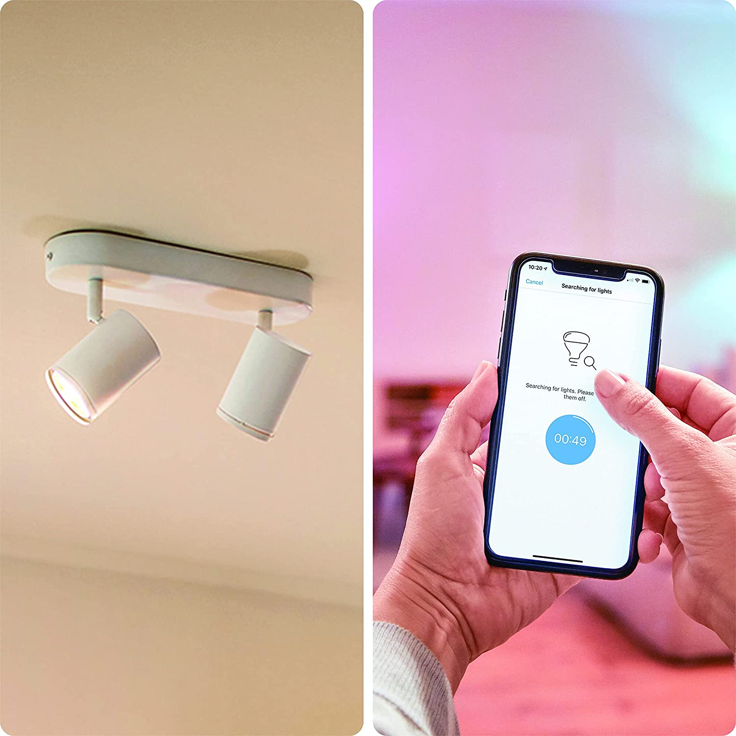 Lámpara - WiZ Imageo Spots 2, Inteligente, Luz blanca fría/ cálida, WiFi, Bluetooth, 2 bombillas, Blanco