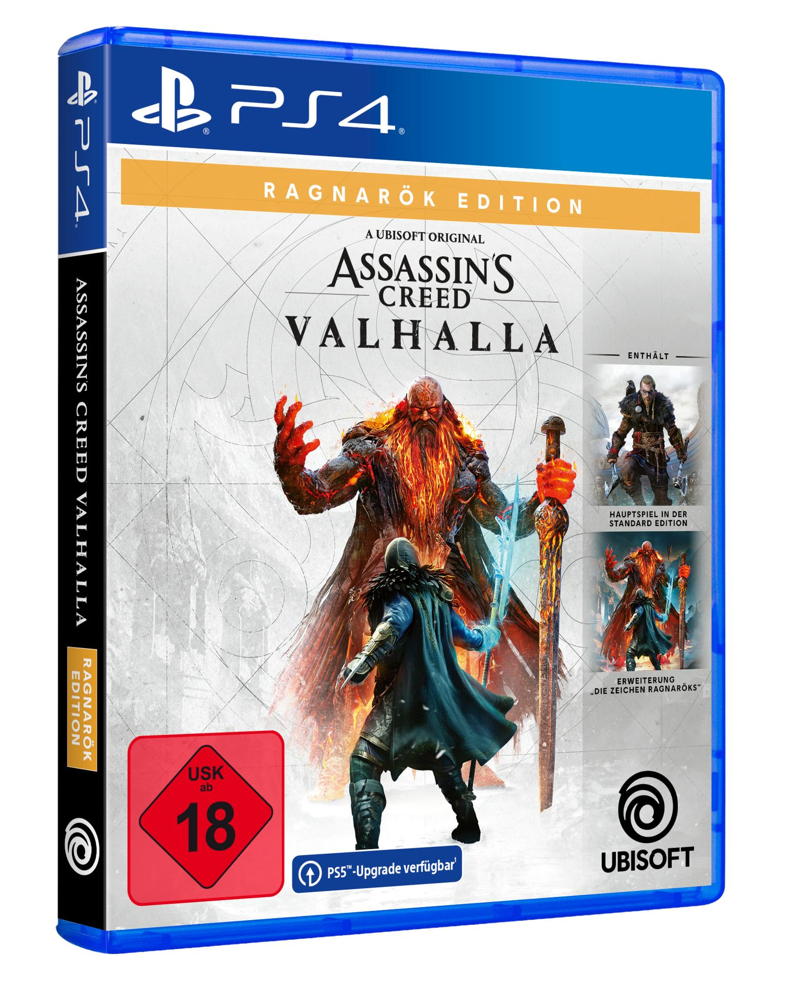 PS4-Spielbox für Assassin's Creed Valhalla: Ragnarök Edition, mit Actionfiguren.