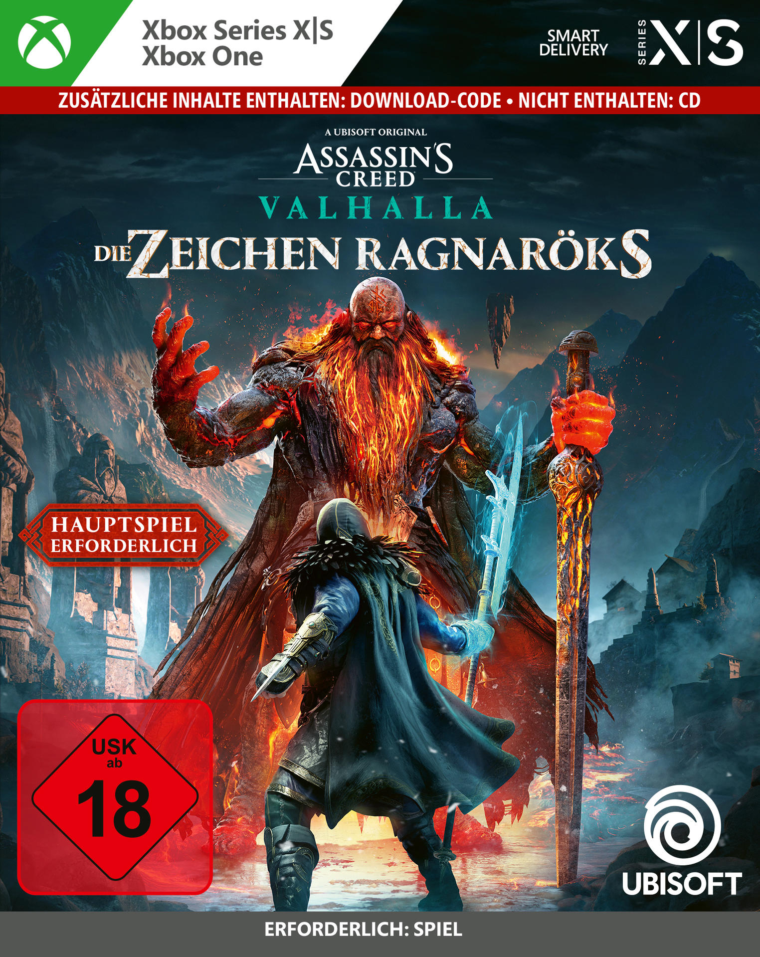 Spielbox-Art mit bärtiger Figur, die ein Schwert hält, Text und Bewertung.