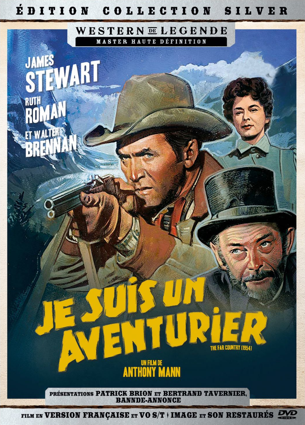 Une affiche de film en français avec des images d'hommes et une arme. Le texte inclut "Je Suis Un Aventurier".