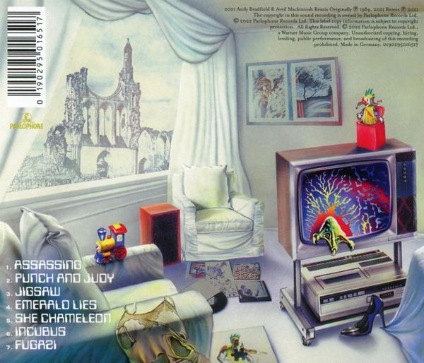 Albumcover mit einer surrealen Szene. Ein Schloss, ein Fernseher mit Farben und Möbeln.