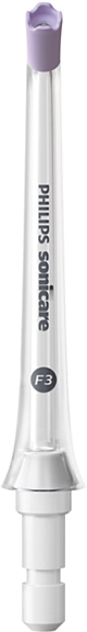 White Philips Sonicare toothbrush head with purple top.