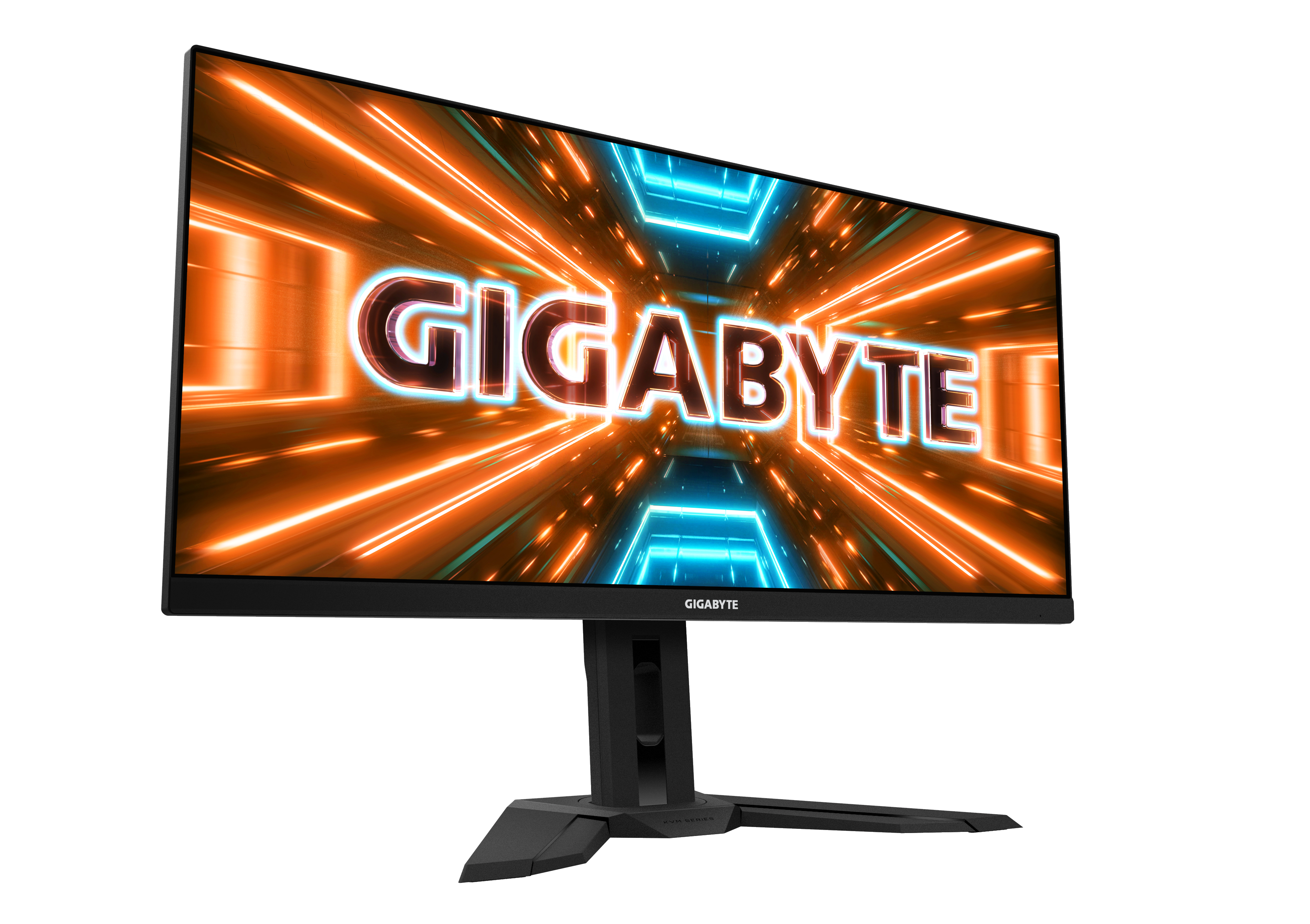 Gigabyte Gaming-Monitor mit gewölbtem Bildschirm und Gigabyte-Logo auf dem Bildschirm.