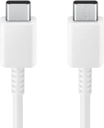 Two white USB-C cables with white connectors are shown against a white background.