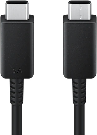 Two black USB-C cables with USB-C connectors. One cable has the text '5A' printed on it.