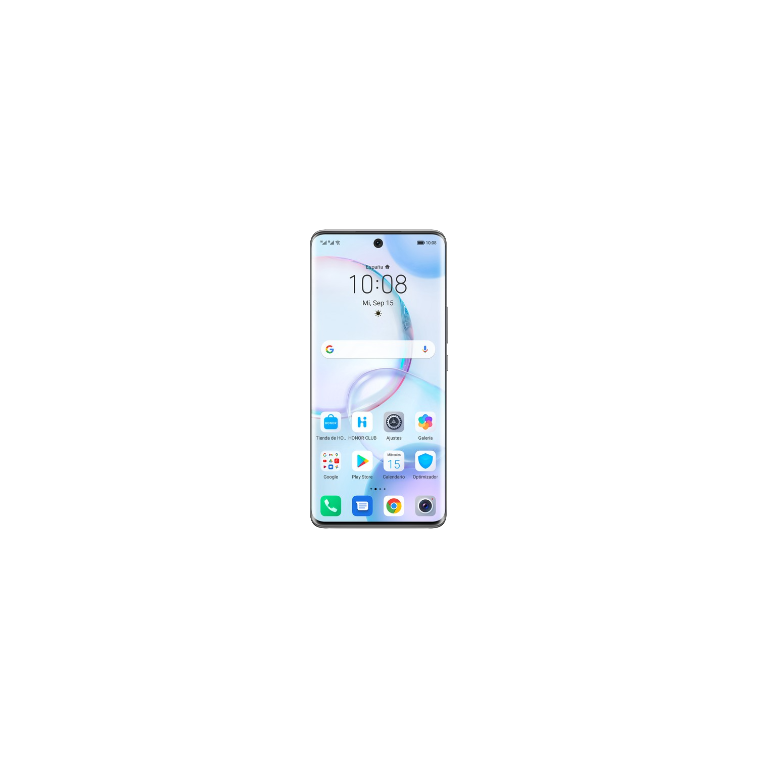 Smartphone sobre un fondo negro, mostrando una interfaz de aplicación con una marca de tiempo.