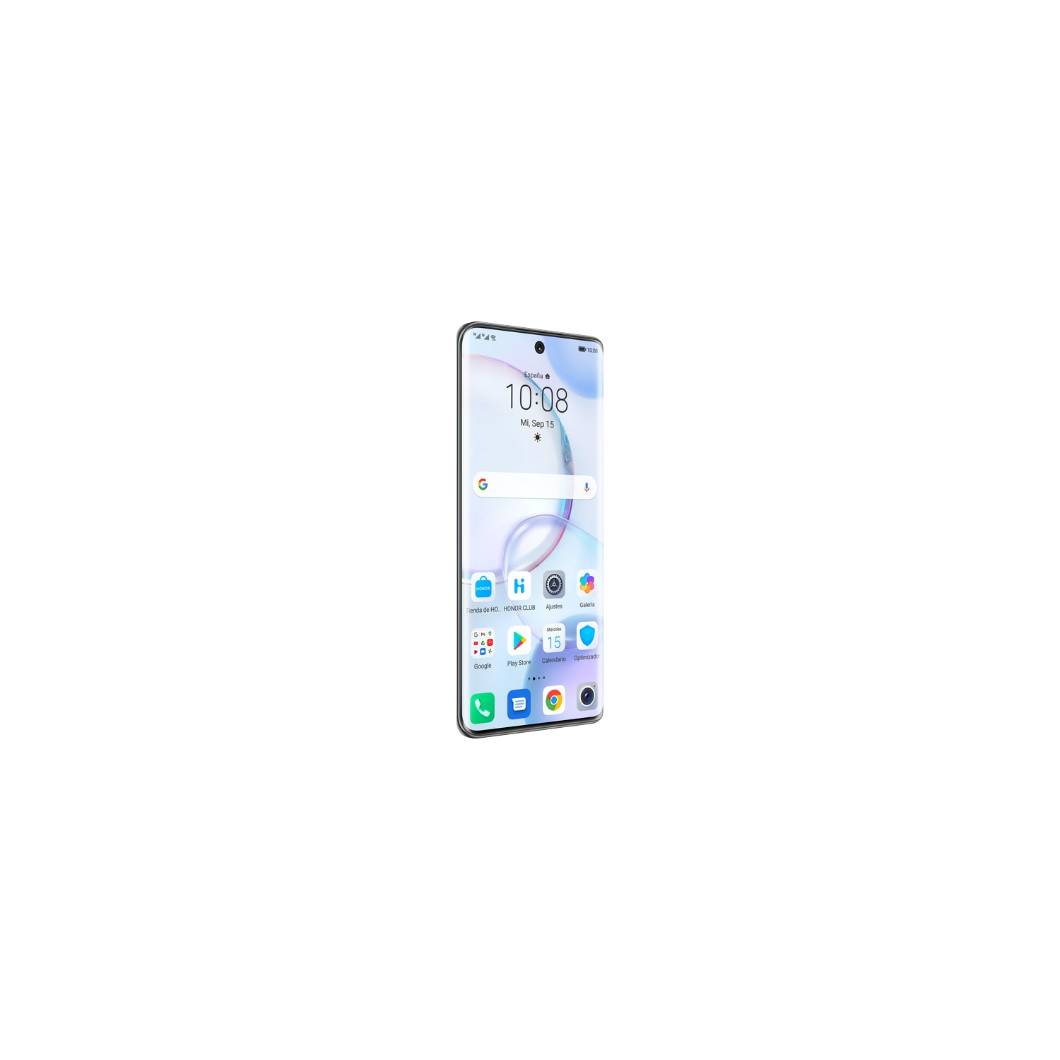 Smartphone sobre fondo negro. La pantalla muestra una interfaz telefónica.