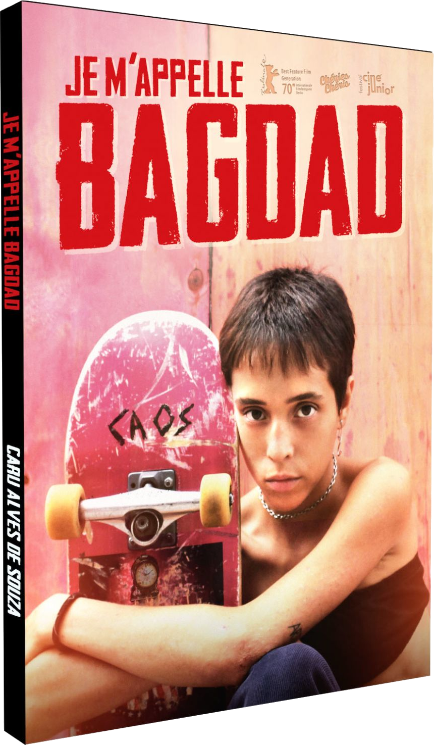 Affiche de film avec une femme tenant un skateboard. Texte : Je M'appelle Bagdad.