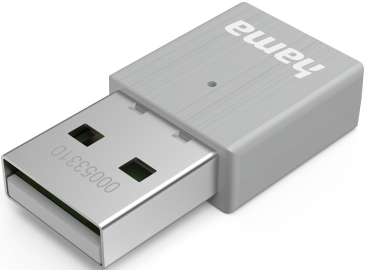 Ein silberner USB-Adapter mit dem Markennamen 'hama'.