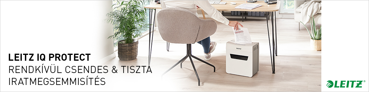Egy személy iratmegsemmisítőt használ az irodában, Leitz IQ Protect.