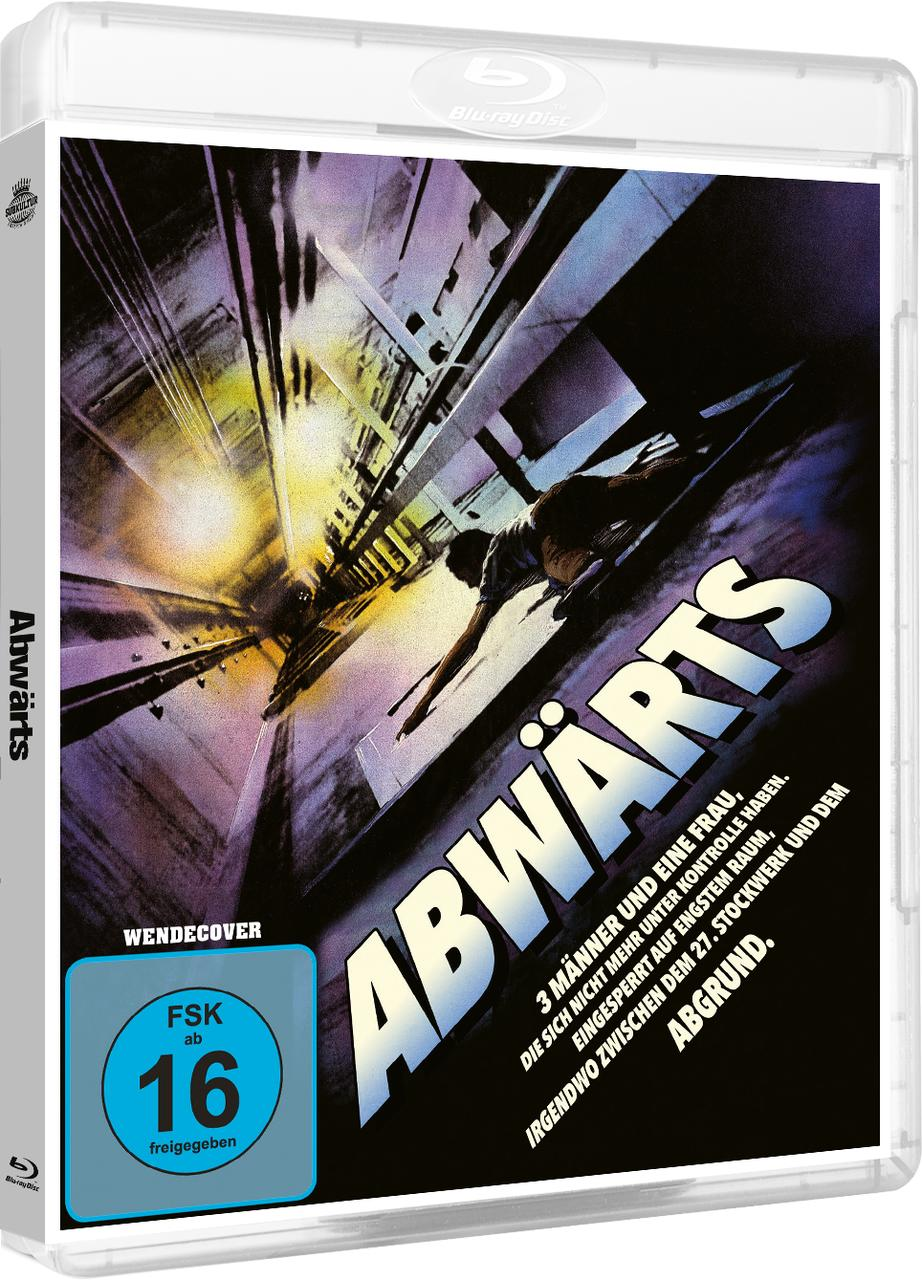 Blu-ray-Filmcover. Deutscher Text. Bild einer Frau, die in einen dunklen, abgewinkelten Raum fällt.