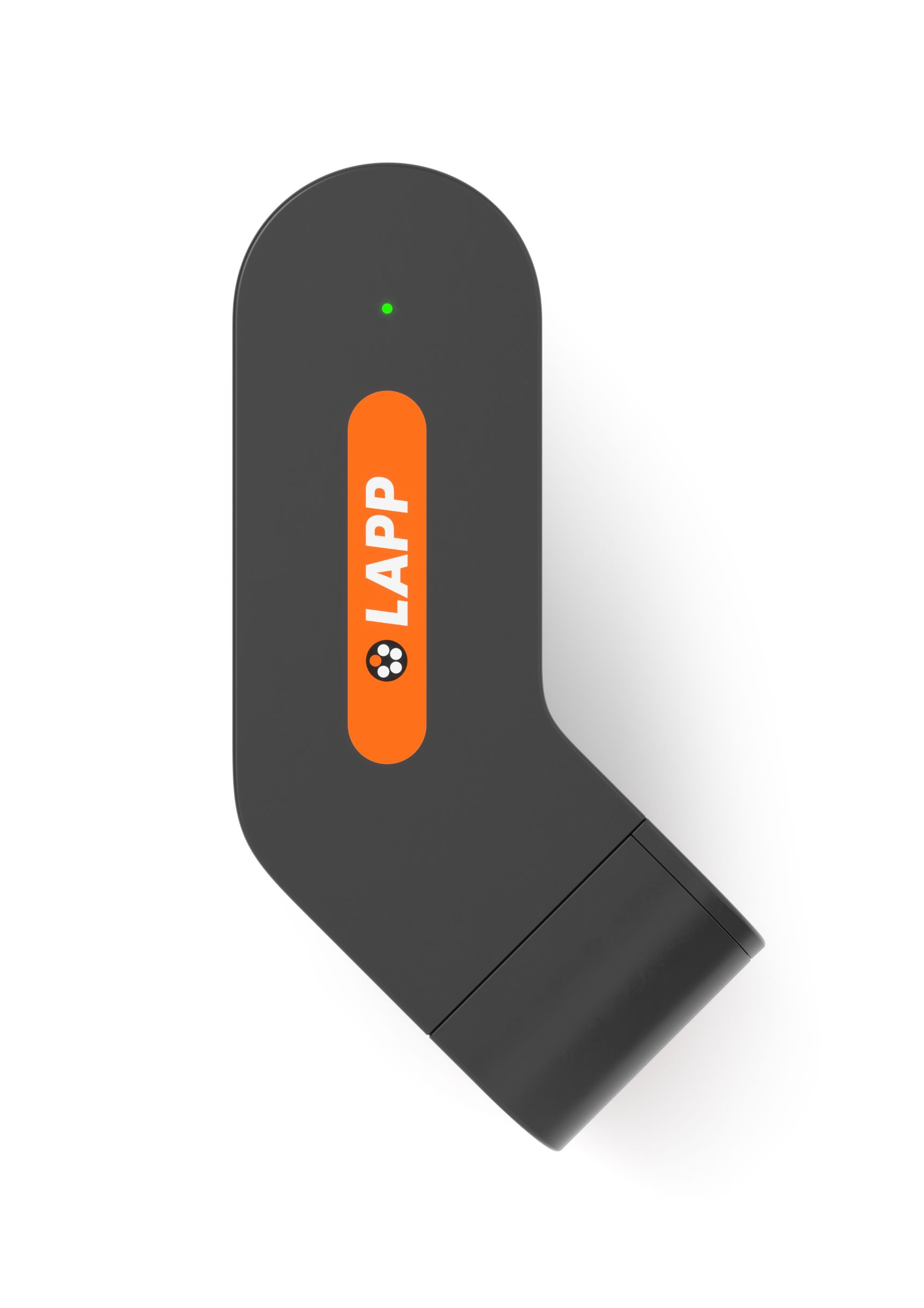 Schwarzes Gerät mit orangefarbenem Etikett und dem Wort LAPP.
